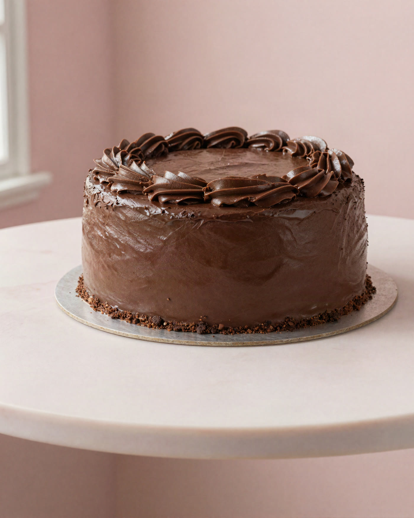 Torta de chocolate con cobertura de fudge, vista de cerca